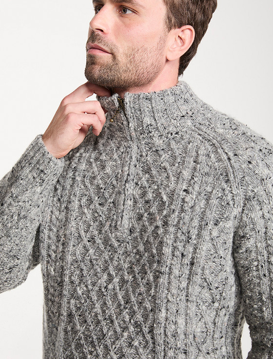 Donegal Aran Troyer Half-Zip Sweater - Silver